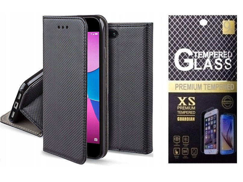 Flipové čierne magnetické púzdro + ochranné sklo pre Huawei P8 Lite - undefined