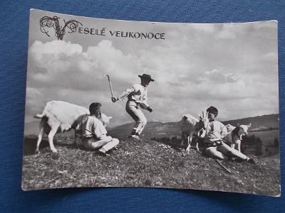 Fotograf Plicka umělecká foto pohlednice Veselé Velikonoce koza valašk