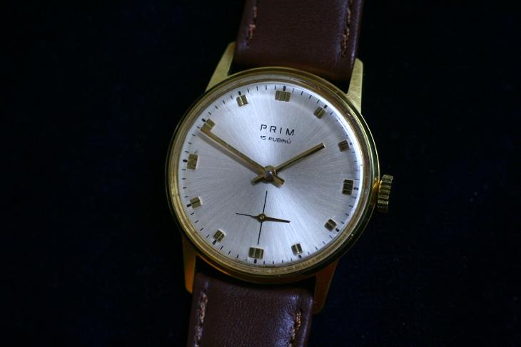 pánské hodinky PRIM 50, zlacené pouzdro, jako nové 