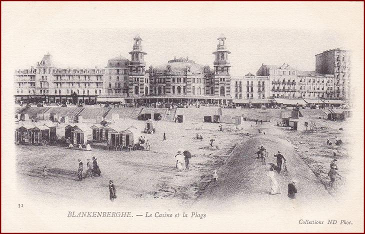 Blankenberge * Casino, pláž, lidé, kolo, část města * Belgie * Z1695 - Pohlednice