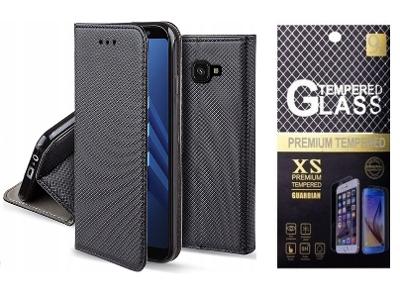 Černé magnetické pouzdro + ochranné sklo pro Samsung Galaxy J6 Plus
