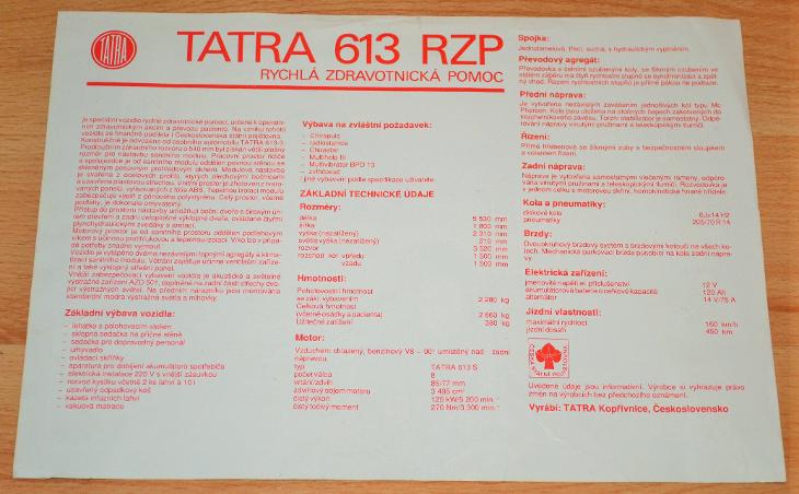 TATRA T613 RZP - DOBOVÝ PROSPEKT, OBOUSTRANNÝ, FORMÁT A4