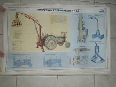 Školní plakáty ruské Traktor - pomocná zařízení , pluh atd 8 ks