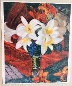 Svatoslav Roerich. Lilie  bílé, reprodukce na tvrdém papíře 30x35,5cm