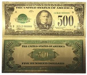 USA 500$ dolarů 1928 dollars Zlatá bankovka fólie amerických