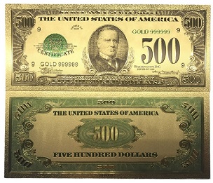USA 500$ dolarů 1928 dollars Zlatá bankovka fólie amerických - Sběratelství