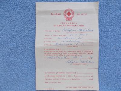 Propagace leták přihláška člen Červený kříž ČSR Vyškov Milešovice řád