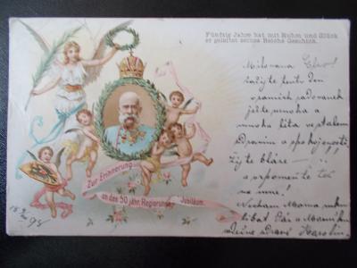Císař král panovník Franc Josef anděl strážný litografie koruna 50.let
