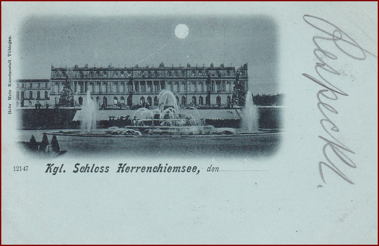 Herrenchiemsee * zámok, fontána, záhrada, terasa * Nemecko * Z1277 - Pohľadnice