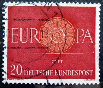 BUNDESPOST: MiNr.338 19-Spoke Wheel 20pf, Europa Issue 1960
