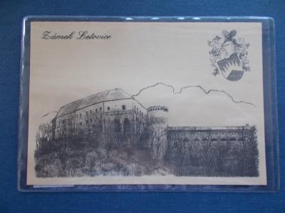 Dřevěná pohlednice dýha Blansko zámek Letovice erb znak  Toman Krnov