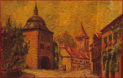 Winand Elsmann (olejovka) * domy, brána, věž, městský motiv * M3648