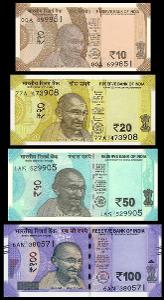 INDIE SADA 10 + 20 + 50 + 100 Rupees 2017 - 2019 UNC