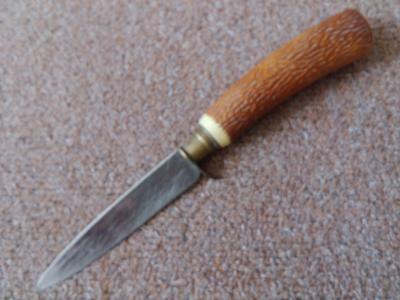 Starožitný lovecký nůž Ocel/ mosaz/paroží 21cm 