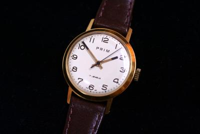 chlapecké hodinky PRIM 66, bílý číselník, zlacené pouzdro, TOP 