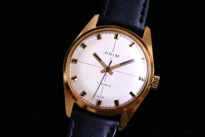 pánské hodinky PRIM 66, bílý číselník, zlacené pouzdro, TOP STAV