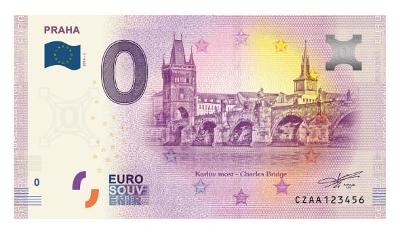 0 Euro souvenir bankovka PRAHA 2019 - Karluv Most