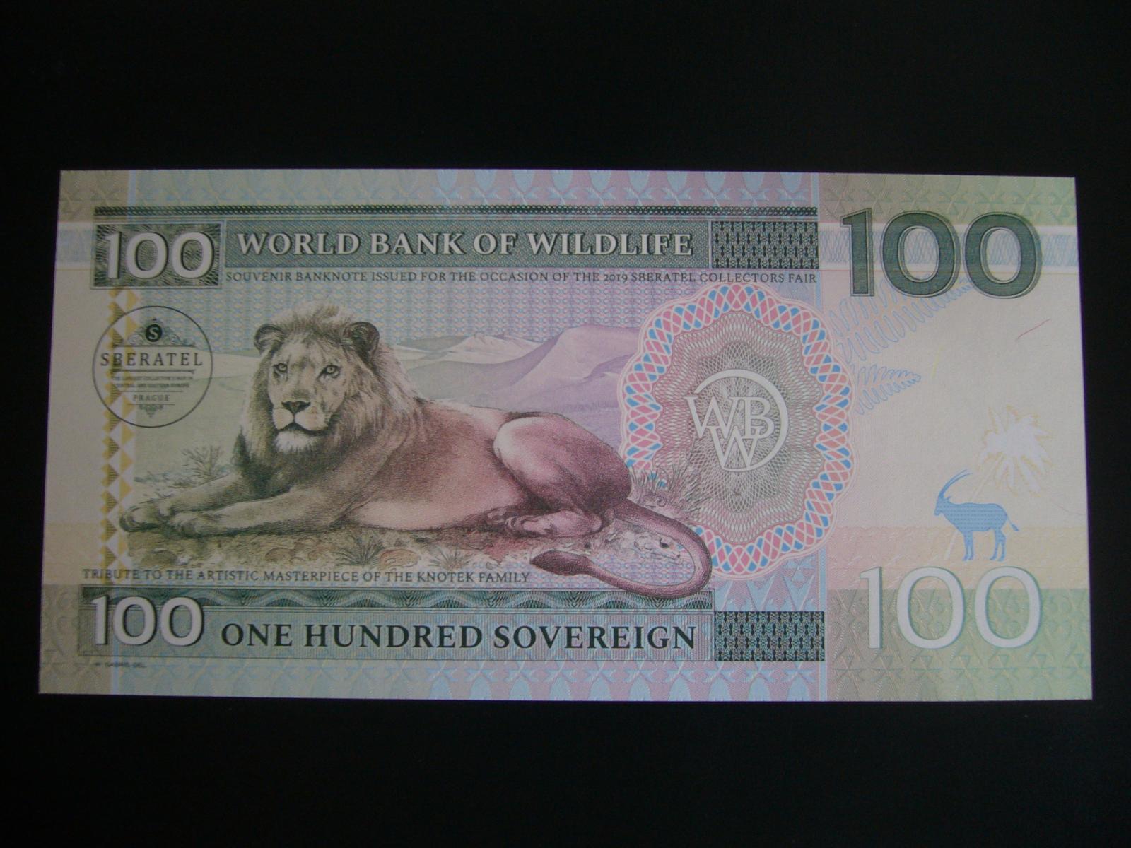 100kč bankovka - zberateľ lev World bank of wildlifen Knotkovi Gábriš - Zberateľstvo