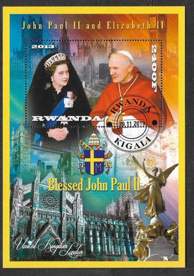 Rwanda - papež Jan Pavel II. a Alžběta II. - Známky