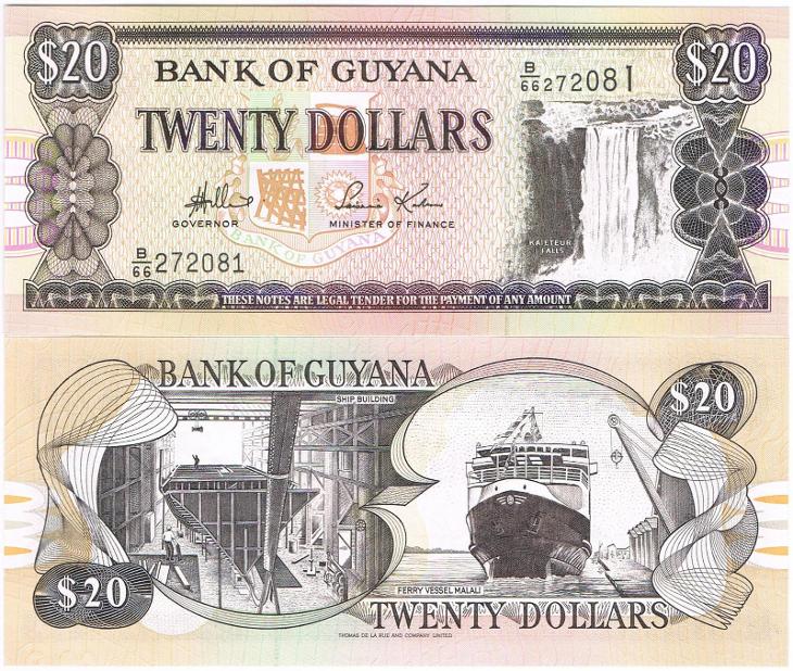 Guyana 20 dol balicek P-24 UNC / 100 ks bankovek