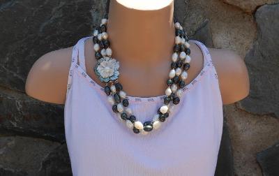Říční perly - 140 cm dlouhý luxusní uzlíkovaný náhrdelník , hand made