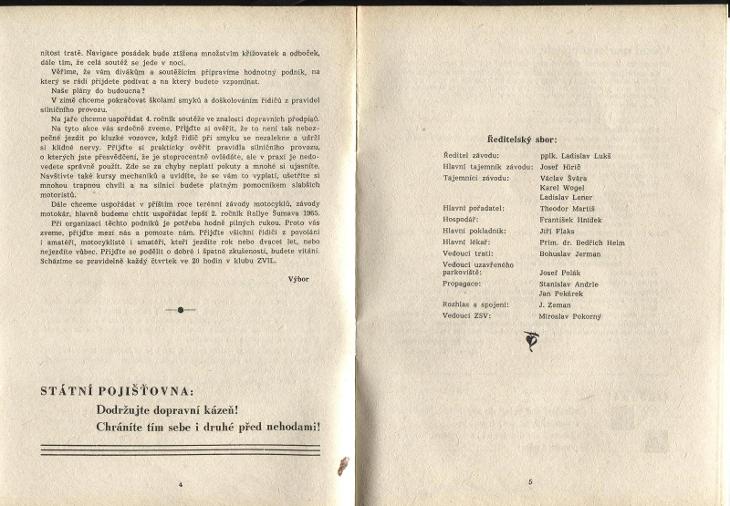 I. RALLYE ŠUMAVA 1964-28.-29.11.1964 Klatovy - program, moto JAWA