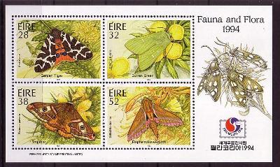 Írsko 1994, aršík motýli, pŕítisk, svěží,