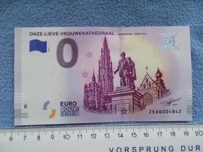 Numismatika 0 euro bankovka Souvenir Suvenýr Antwerpen Antverpy chrám