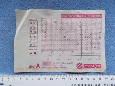 Socialismus starý podaný tiket Sazka Sportka sázení číselná loterie 
