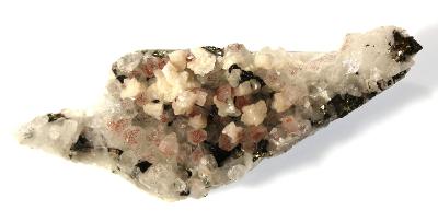 Chalkopyrit, sfalerit, dolomit na křišťálu s hematitem,Daye-Hubei-Čína