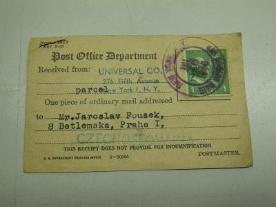Starý doklad post office department Universal Co. New York 