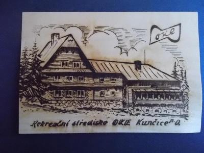 Dřevěná pohlednice dýha Kunčice pod Ondřejníkem OKE chata  Hlinsko
