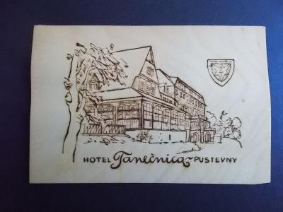 Dřevěná pohlednice dýha Beskydy Hotel Tanečnica Pustevny Radhošť Lipta