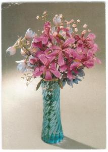 Květina ve váze , prošlá 1991 , 2x razítko Benešov , známka Horácko