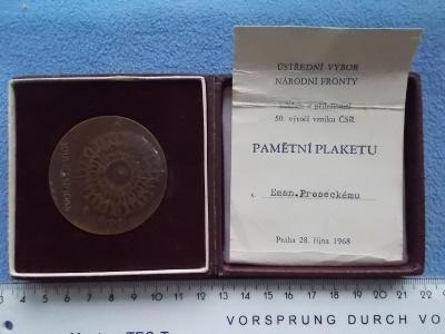 Medaile plaketa bronz 1968 dekret etue originál socialismus 50. let ČR
