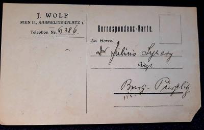 Firemní, Korrespondenz-Karte J.WOLF, Wien 1914/ F399