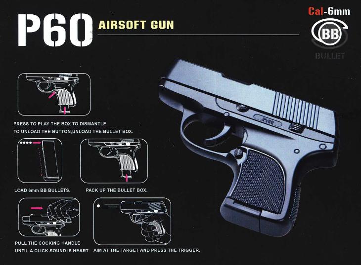 Airsoftová pistole, kovové tělo P 60 cal.6mm