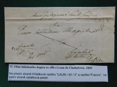 10. Obal skládaného dopisu ex offo z Loun do Chabařovic, 1845   Na pře