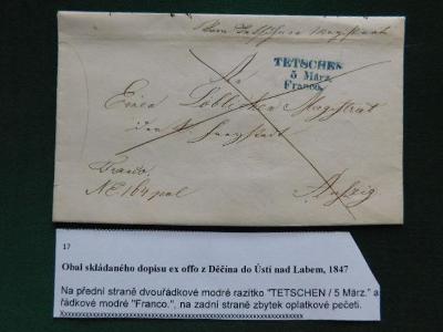 17 Obal skládaného dopisu ex offo z Děčína do Ústí nad Labem, 1847   N