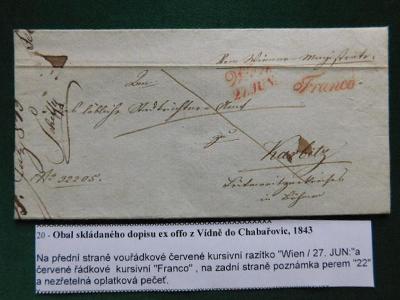 20 - Obal skládaného dopisu ex offo z Vídně do Chabařovic, 1843   Na p