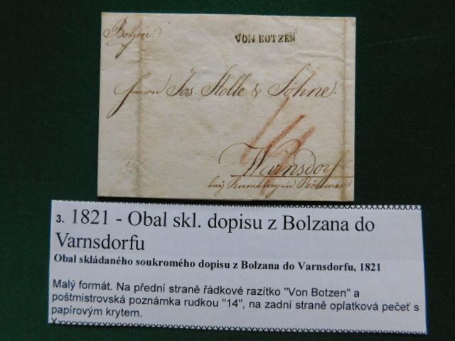 3 -1821 - Obal skl. listu z Bolzana do Varnsdorfu Obal skladaného sú - Filatelia