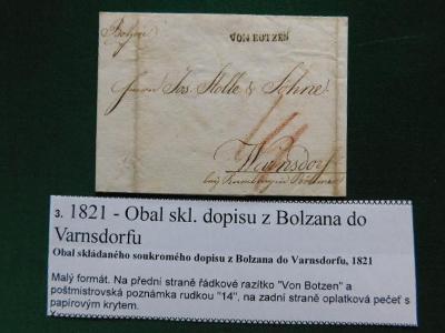 3 -1821 - Obal skl. dopisu z Bolzana do Varnsdorfu Obal skládaného sou