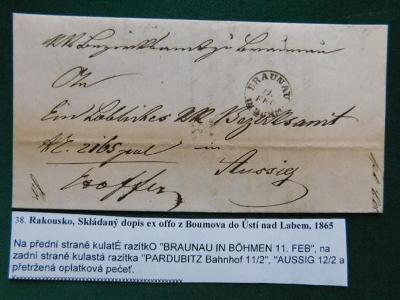 38. Rakousko, Skládaný dopis ex offo z Boumova do Ústí nad Labem, 1865