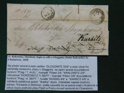 52. Rakousko, Skládaný dopis ex offo z Gloggnitz (Dolní Rakousko) do C