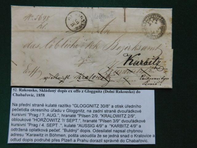 52. Rakousko, Skládaný dopis ex offo z Gloggnitz (Dolní Rakousko) do C - Filatelie