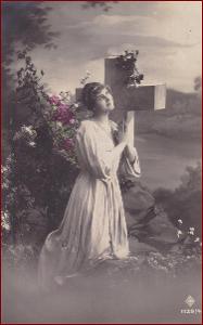 Žena * Boží muka, kříž, modlitba, kolorovaná, gratulační * M6410