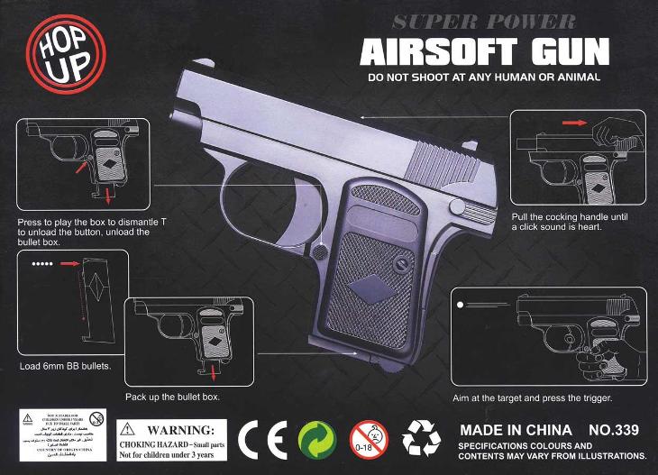 Airsoftová pistole, kovové tělo mod.339 cal.6mm