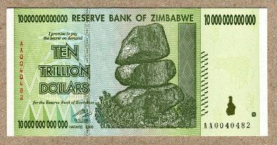10 TRILLION DOLLARS 2008 ZIMBABWE Uncirculated UNC SUPER ❤❤❤