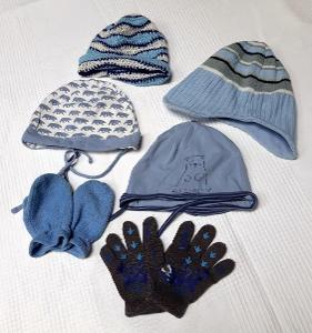 SET 4x čepice + 2x rukavice pro chlapečka 1 - 2 roky