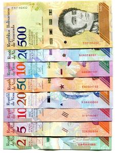 Venezuele sada 8 bankovek UNC  2-500 Bolivares soberano
